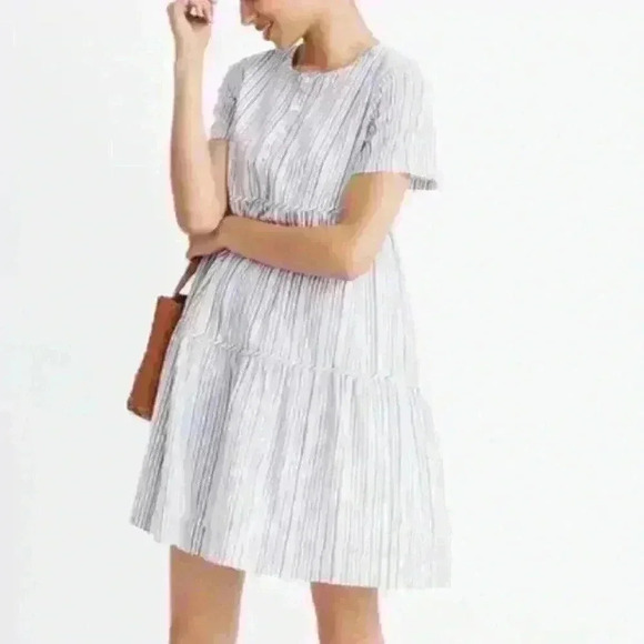 Madewell Striped Crewneck Button Front Tiered Mini Dress Size Medium - Picture 1 of 11